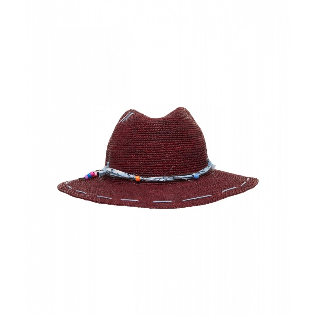 Cappello di paglia con ricami bordeaux