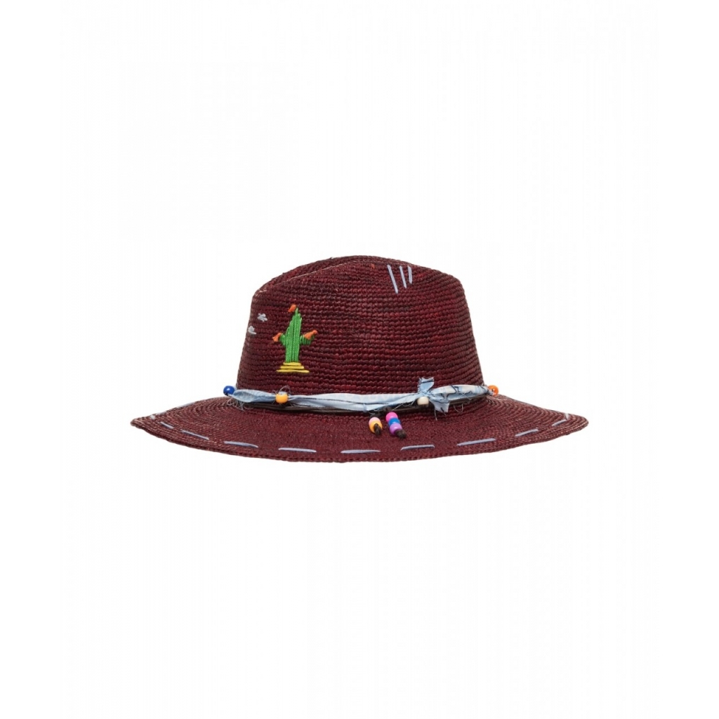 Cappello di paglia con ricami bordeaux