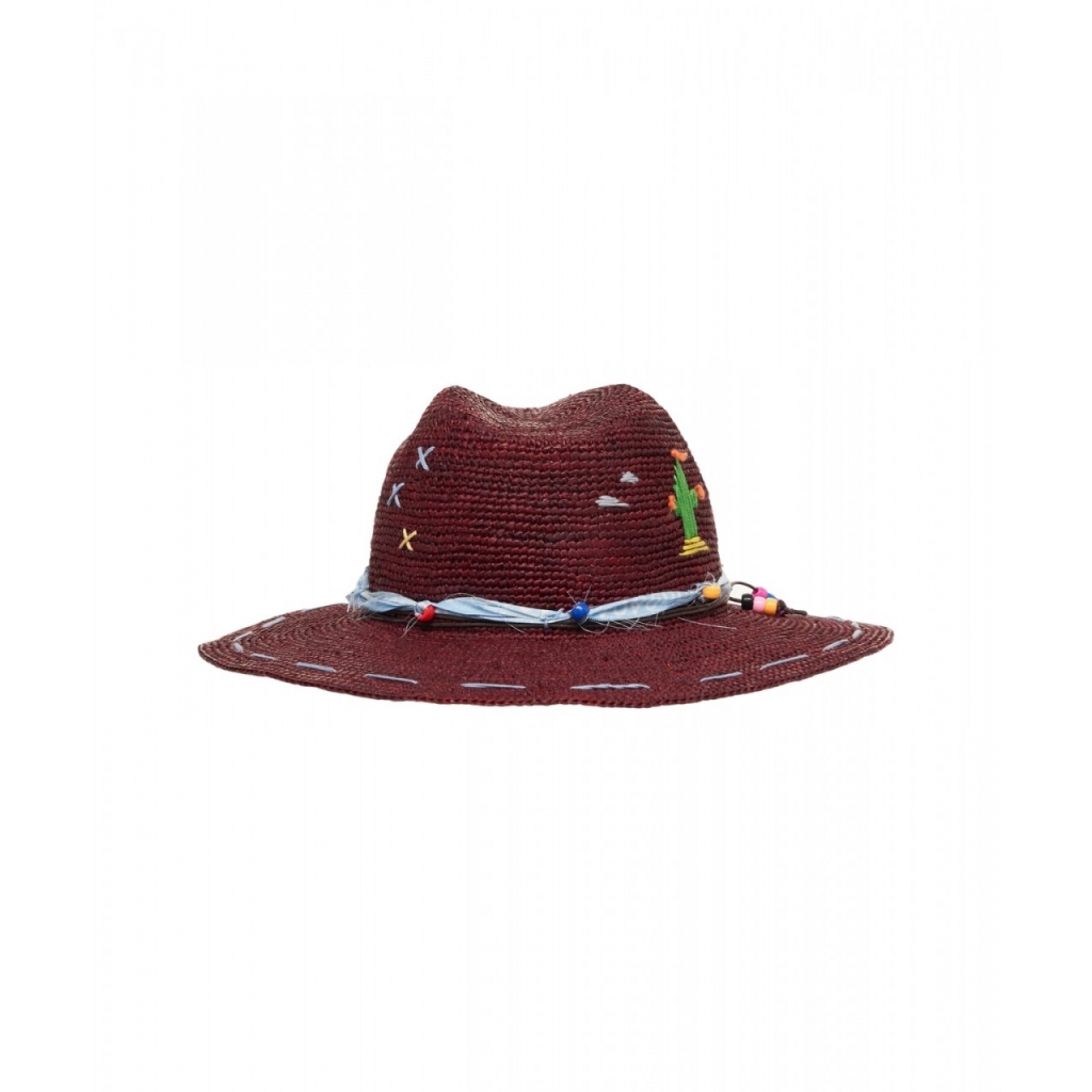 Cappello di paglia con ricami bordeaux