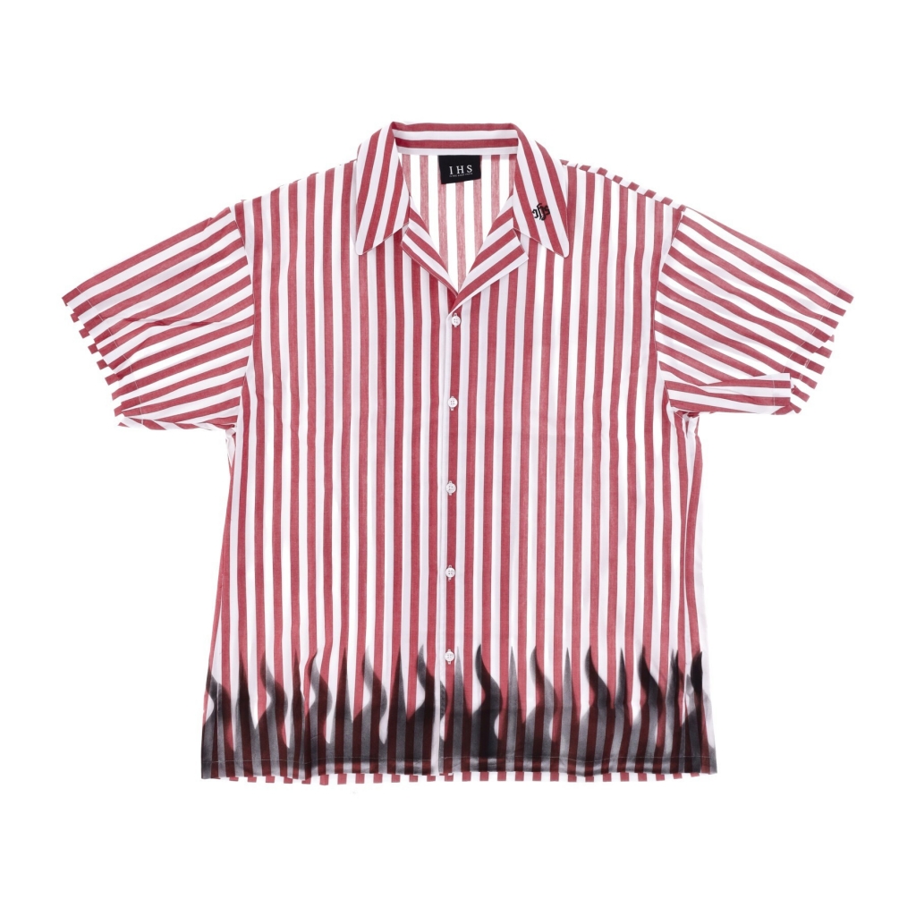 camicia manica corta uomo striped bowling shirt WHITE/RED