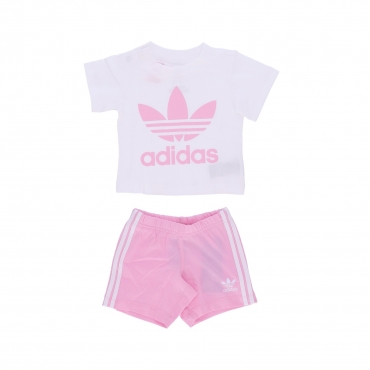 set t-shirt+short bambina short tee set WHITE/TRUE PINK