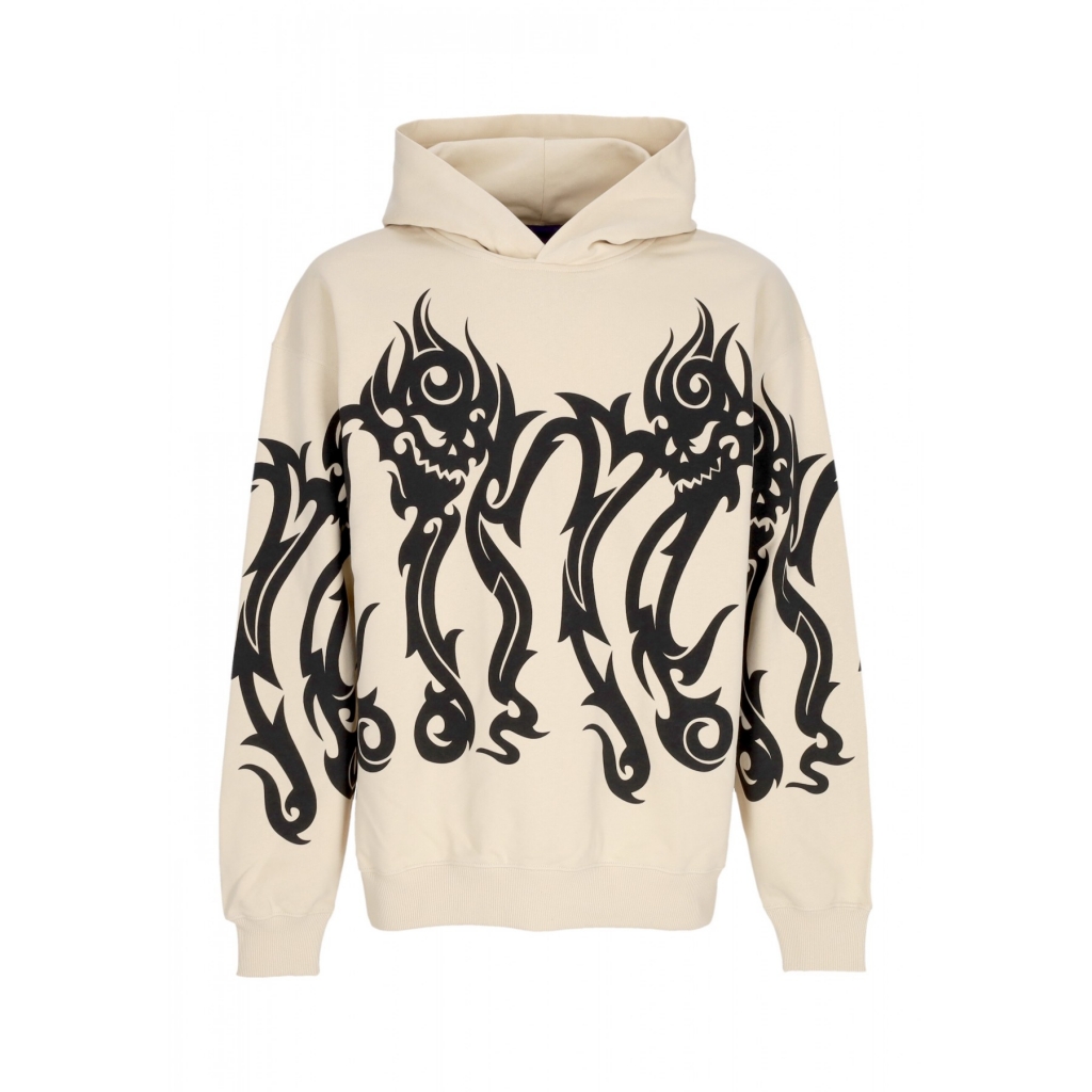 felpa leggera cappuccio uomo tribal skull hoodie CREAM