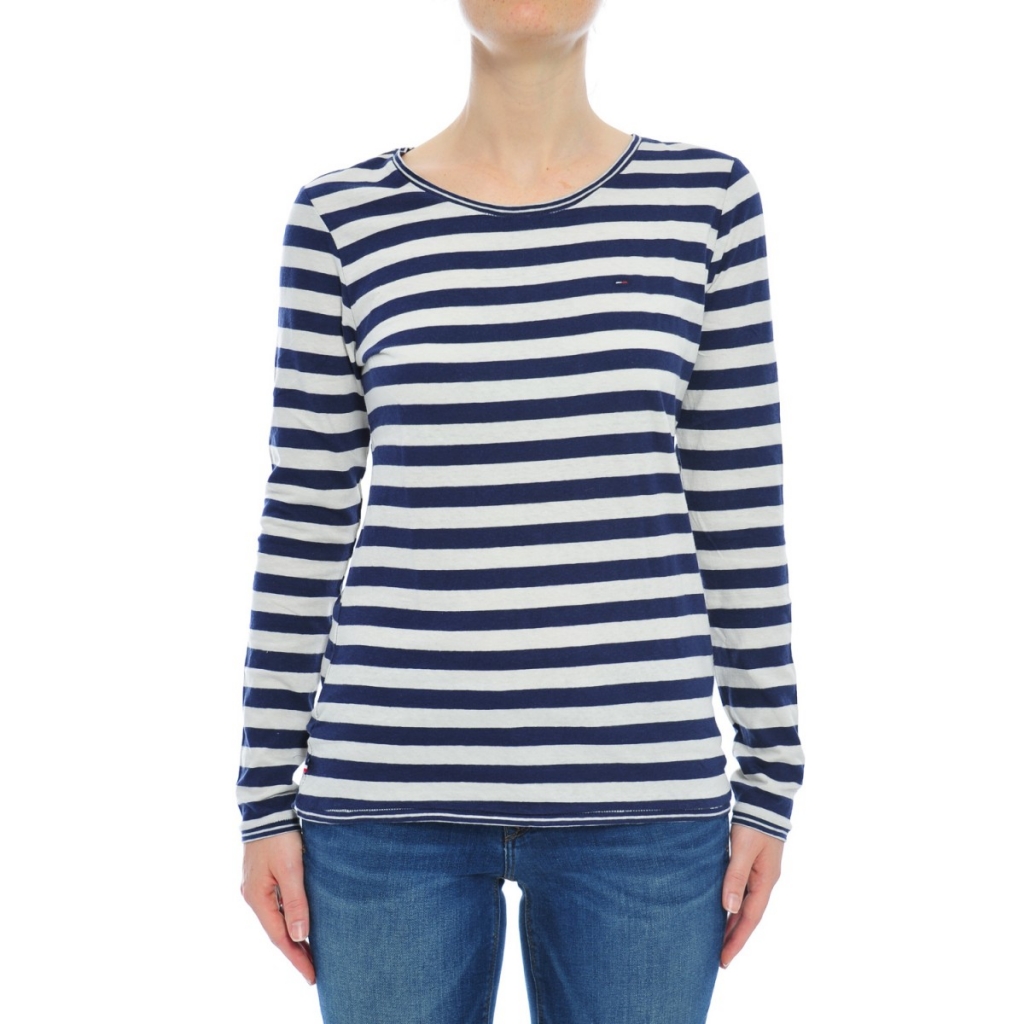 tommy hilfiger women's blue and white striped shirt