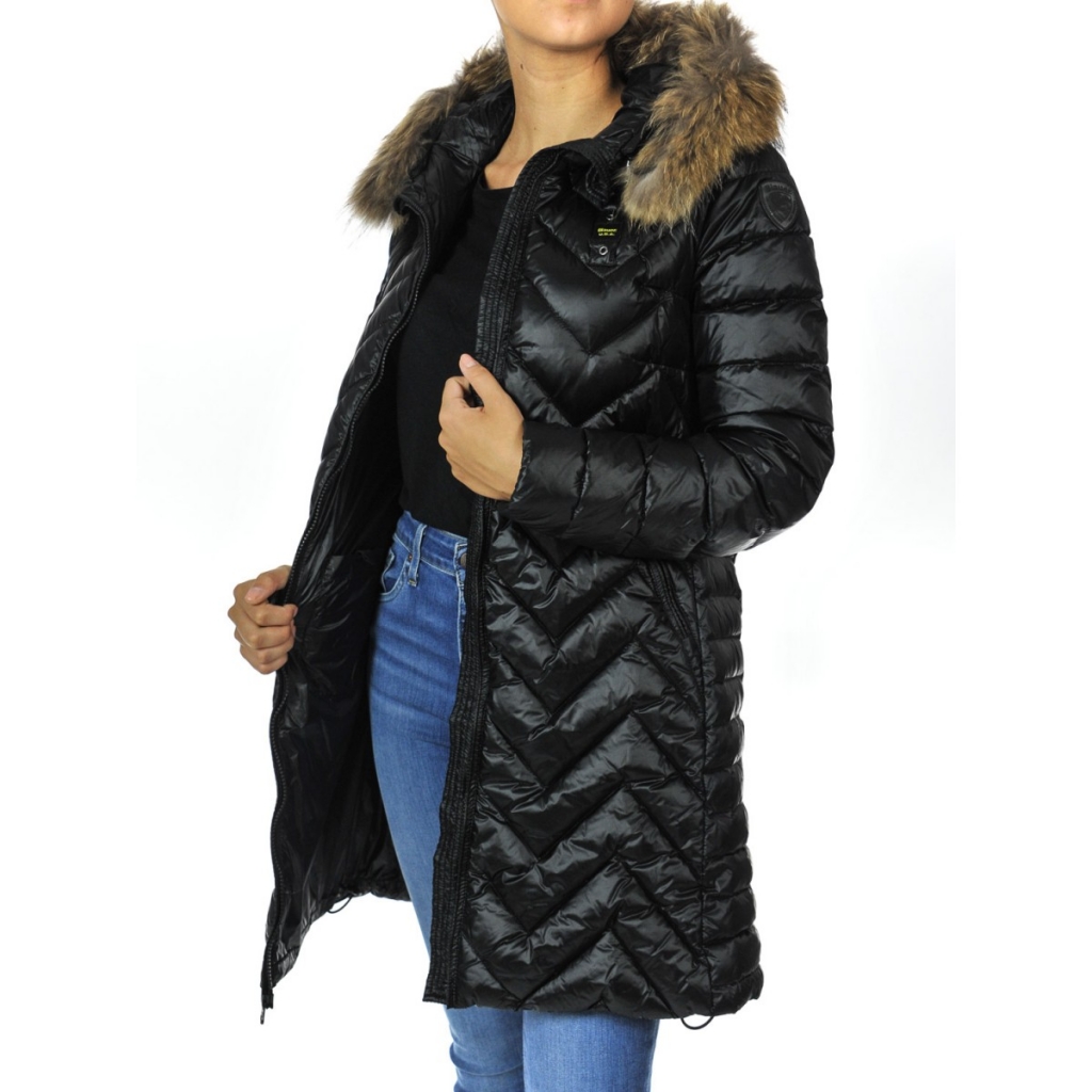 Blauer Daunenjacke Damen Trench Lang Genaht Freccia 999 Black Bowdoo Com